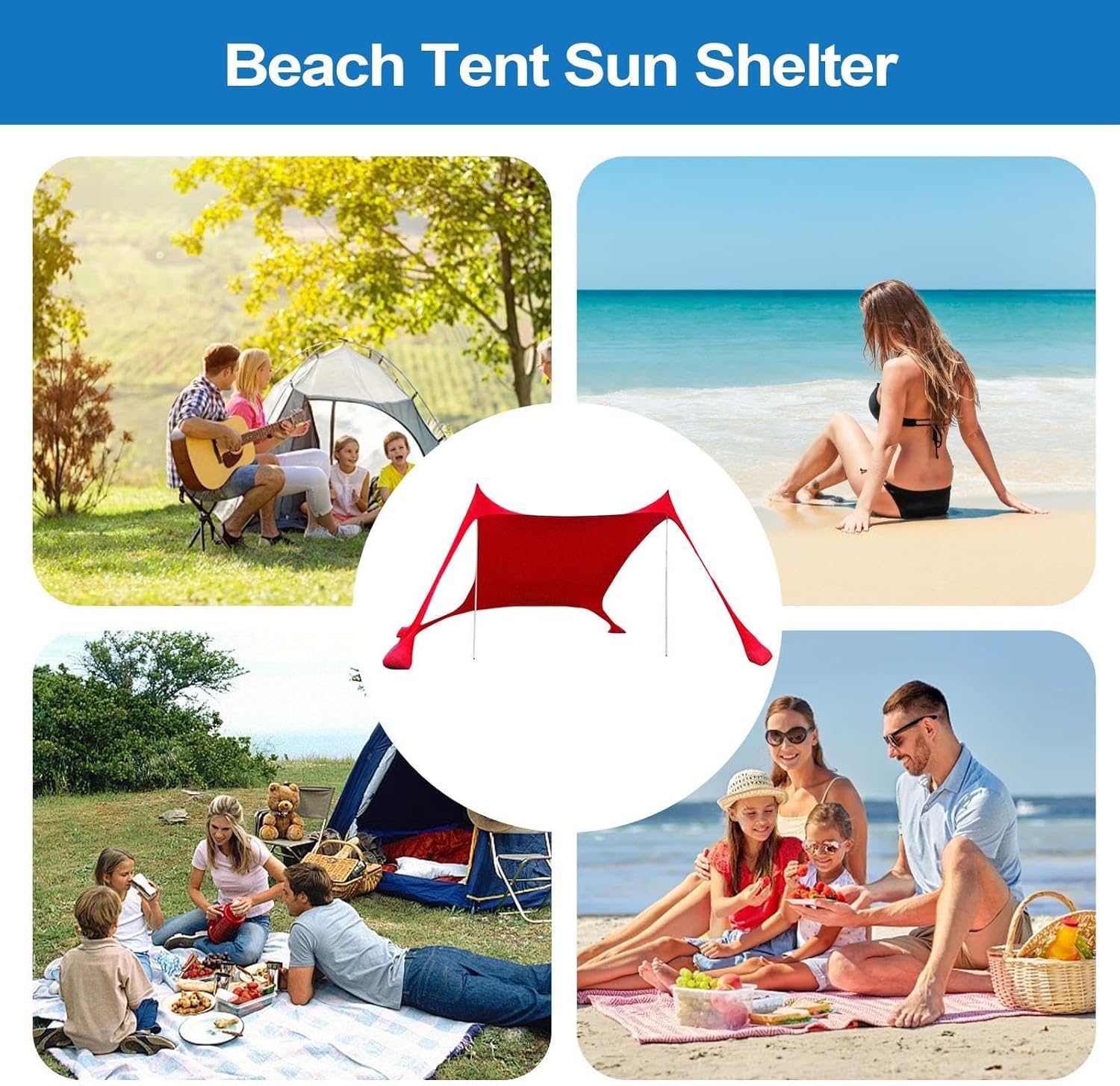 ビーチテント - 日よけキャンプシェード - 携帯用 通気性 ビーチ